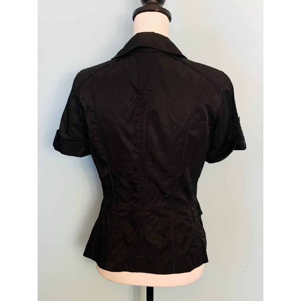 WHBM Black Ruffle Lapel Short Sleeve Blazer Size 4 - Picture 3 of 7